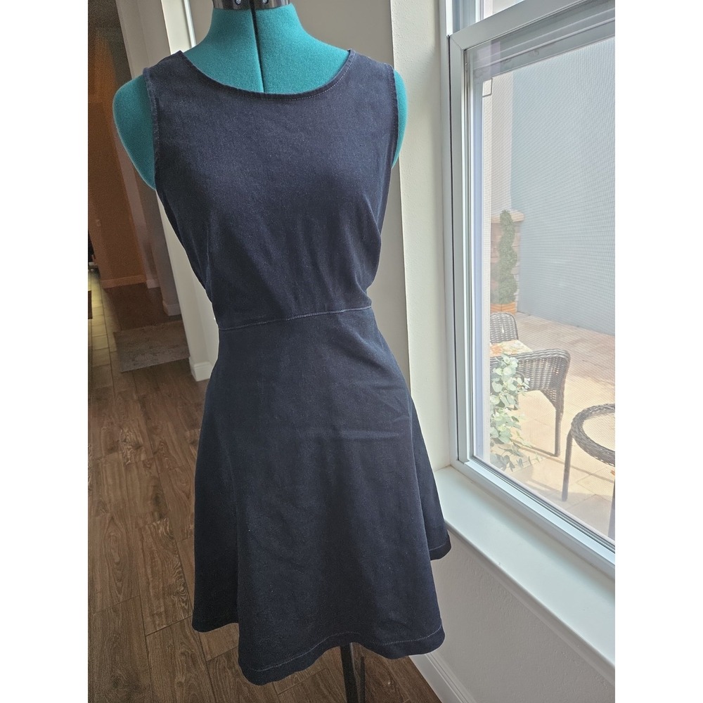 INC Dark Wash Denim Fit And Flare Mini Dress Sleeveless Size 10 Stretchy